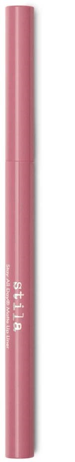 En rosa, cylinders formad makeupprodukt med vitt text, troligtvis läppstift eller läppglans.
