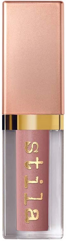 Lippenbalsem met roze dop en doorzichtige fles met roze glans en gouden letters.