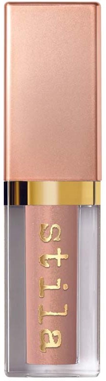 Een lipgloss met een roze dop en doorzichtige container met roze product. De merknaam staat verticaal in goud.