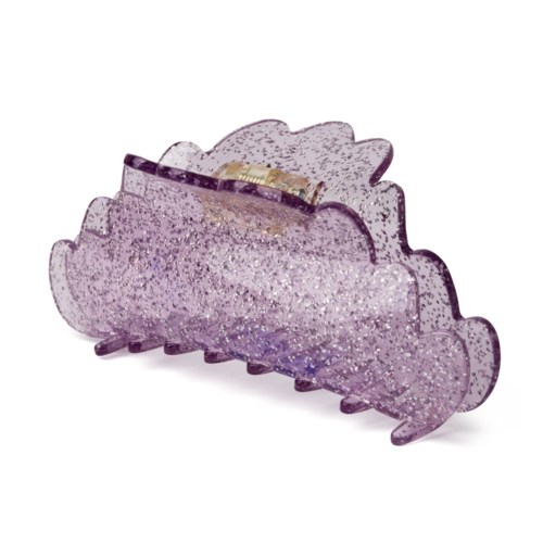 A purple glittery cloud-shaped hair clip with a metal clasp on the back.