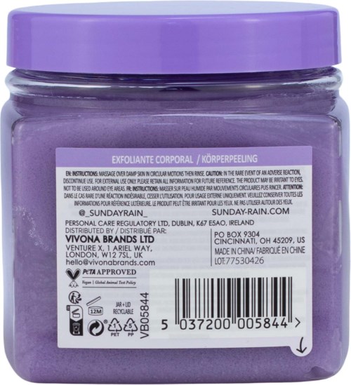 Violetti vartalokuorintalaatikko etikettillään.