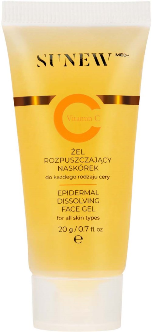 Sunew vitamin C ansiktsgel i en gul tub, märkt som upplösande för alla hudtyper, 20 gram.