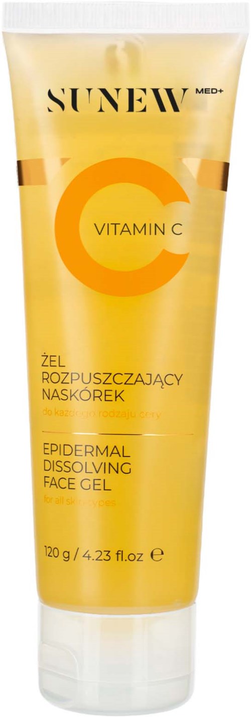 Sunew ansiktsdetoxgel i gul tub med svart och orange text, med Vitamin C och upplösande ansiktsmask.