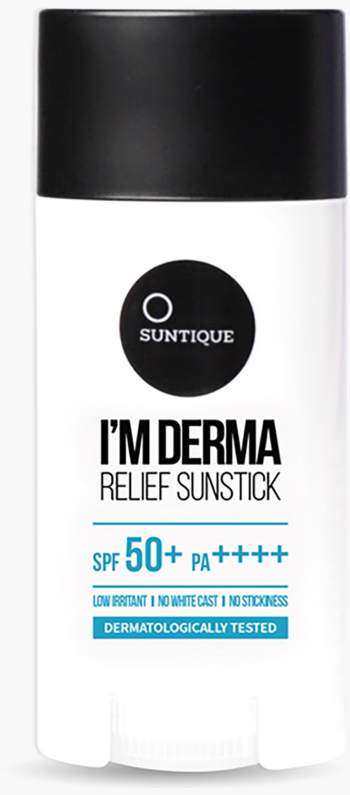 Sun protection spray with SPF 50+ and PA++++, designed for skin relief, water-resistant, dermatologist tested.