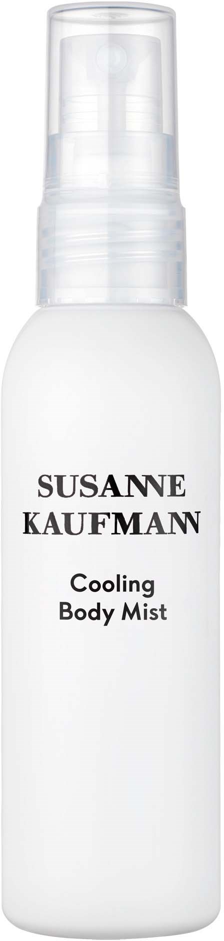En hvid flaske med pumpe mærket Susanne Kaufmann Cooling Body Mist.