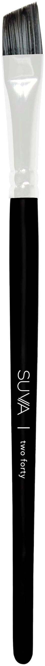 A black and white makeup brush with a flat, angled brush head and a handle labeled "SIVAM."