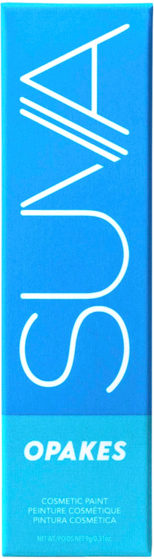 Blue vertical box with white text, logos for NUSA and OPAKES, related to cosmetic paint products.