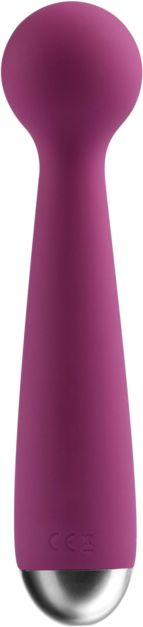 A purple, rounded device with a long handle, likely a massager or personal care tool.