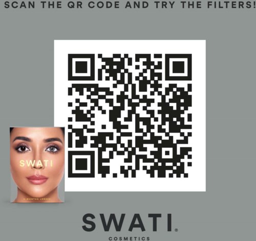 Een QR-code met een vrouwenhoek onder en het woord SWATI eronder.