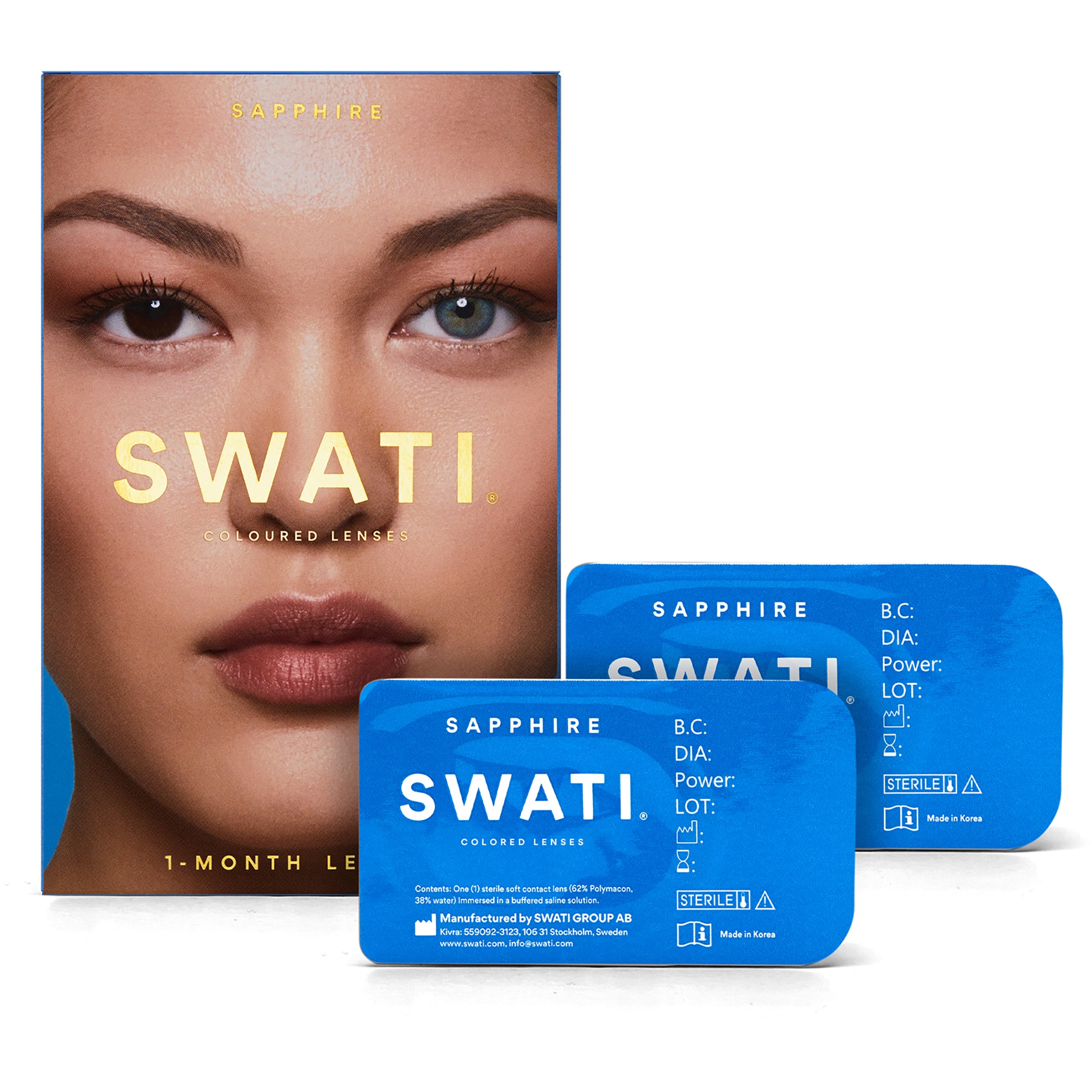 Läs mer om SWATI Cosmetics Coloured Lenses SAPPHIRE 1 MONTH