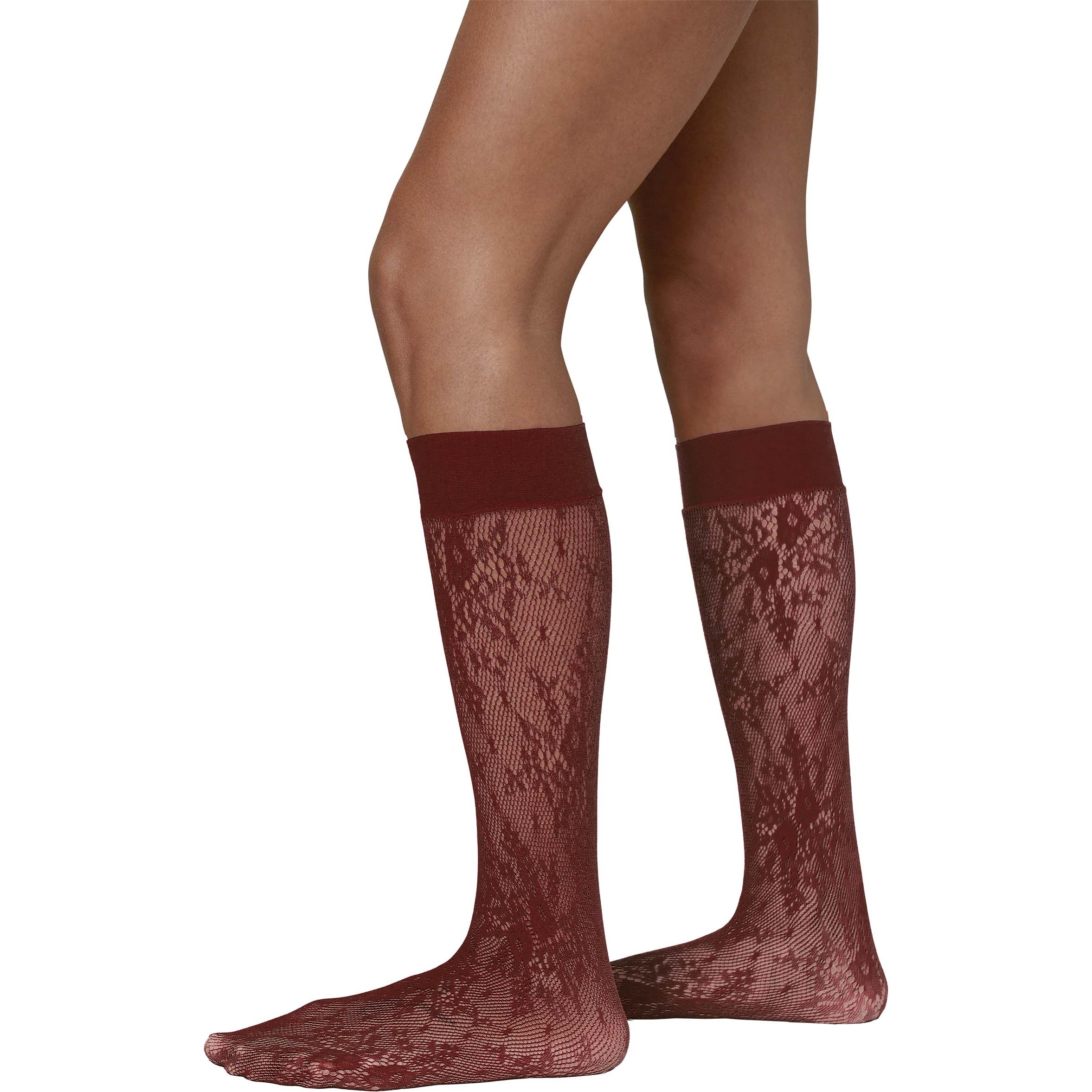 Swedish Stockings Rosa Lace KneeHighs Deep Red