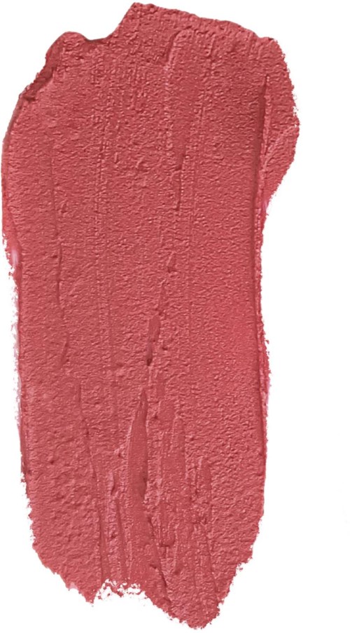 A smear of pinkish-red lipstick on a white background, showing texture and color.