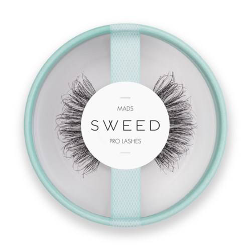 Ronde doos met nepwimpers, label zegt 'MADS SWED PRO LASHES'.