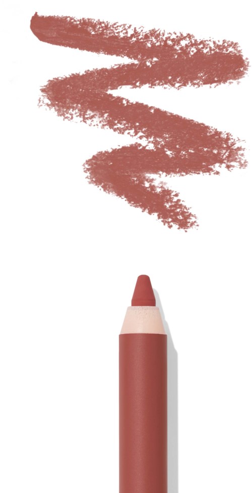Een rood make-up potlood met een zigzaglijn erboven op een witte achtergrond.