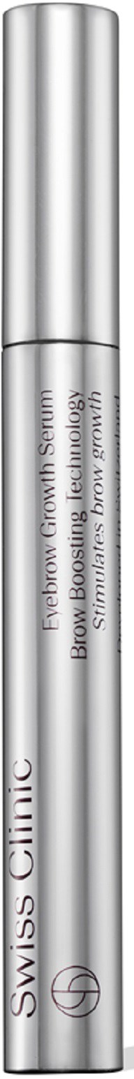 Ett silverfärgat rör som liknar en penna med texten "Swiss Clinic Eyebrow Growth Serum" på.