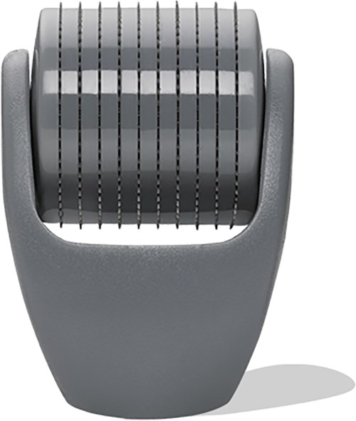 En manuel barberhøvel med gråt håndtag og flere blades til barbering. Den har et moderne, enkelt design.