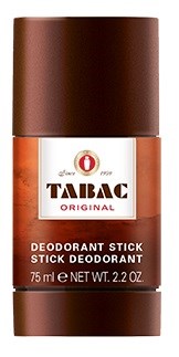 Bruine deodorantstiftverpakking met witte etiket met 'TABAC ORIGINAL' en 75 ml.