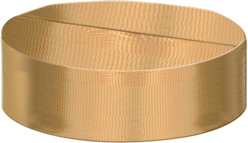Een ronde, goudkleurige lint of band met een glad, glanzend oppervlak en getextureerde randen.