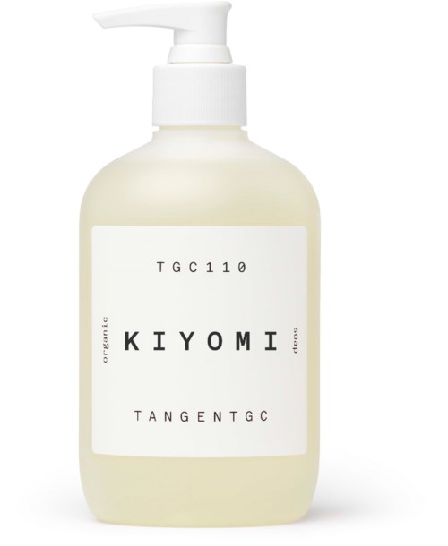 A white pump bottle with a label, showing the brand KIYOMI and product details.