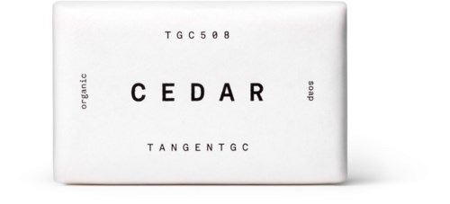 A white soap box with black text, displaying the brand Cedar and some product codes.