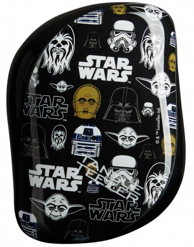A black tray with white and yellow Star Wars characters and logos, including Yoda, Darth Vader, and stormtroopers.