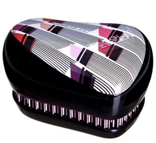 A small rounded case with colorful stripes and patterns, possibly for storing compact items or cosmetics.