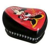 Punainen sydämen muotoinen Minnie Mouse ruokalaatikko, jossa musta yläosa ja kiinnitin sivulla.