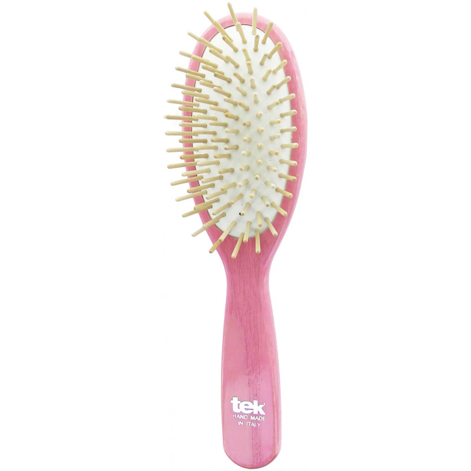 Tek Big Oval Brush With Short Wooden Pins Lacquered Pink Pink