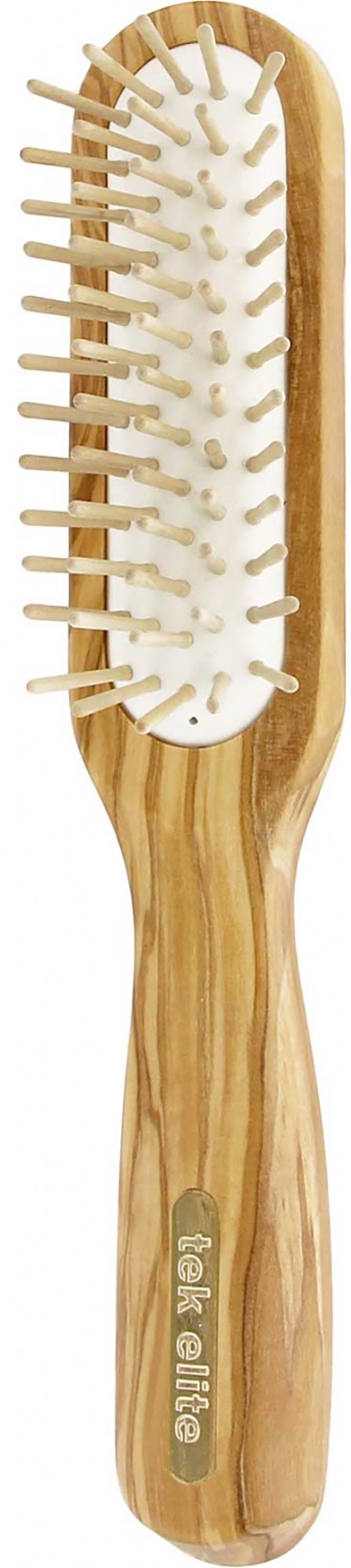 Tek Slim Rectangular Brush In Olive Wood With Short Wooden Pins