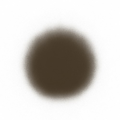 En rund, mörk form med en yvig kant på en vit bakgrund.
