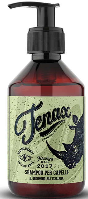 Braune Flasche mit schwarzem Pumpaufsatz, Etikett zeigt einen wilden Hund, grüner Hintergrund und Text.