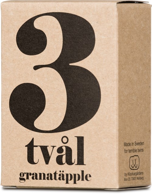 En pappeske med stor tall, svensk tekst og en liten melding om Sverige, epler og tvillinger.