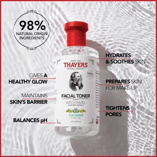 Facial toner bottle with a lion image, highlighting natural ingredients, skin benefits, and pH balance.