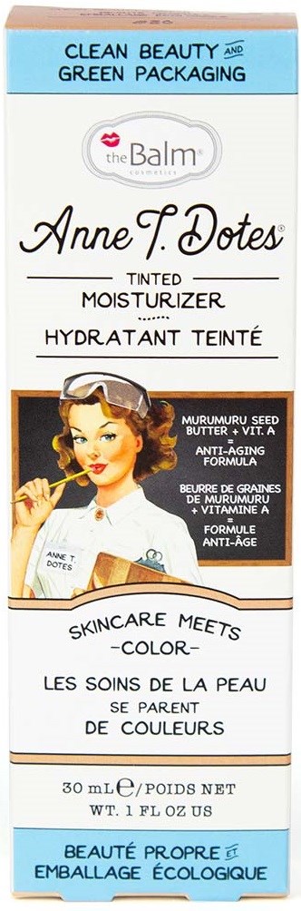 En hudpleieforpakning med en vintage-illustrasjon av en kvinne i 1950-tallsstil, og tekst om fuktighetskrem og hudpleiefordeler.