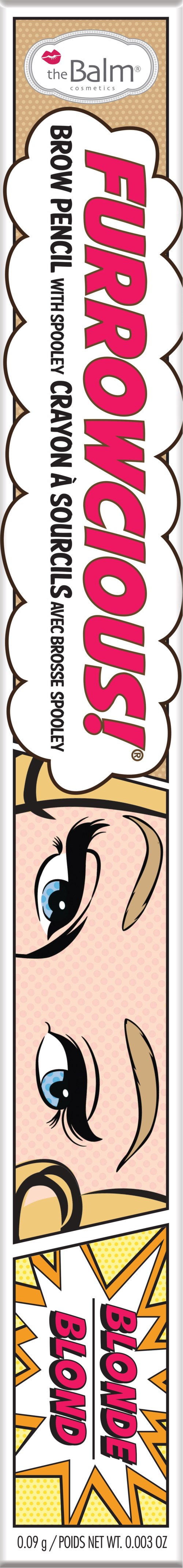 Een wenkbrauwpotlood genaamd EuroWICIOUS met een cartoonillustratie van ogen en een logo dat "Brow Pencil" zegt.