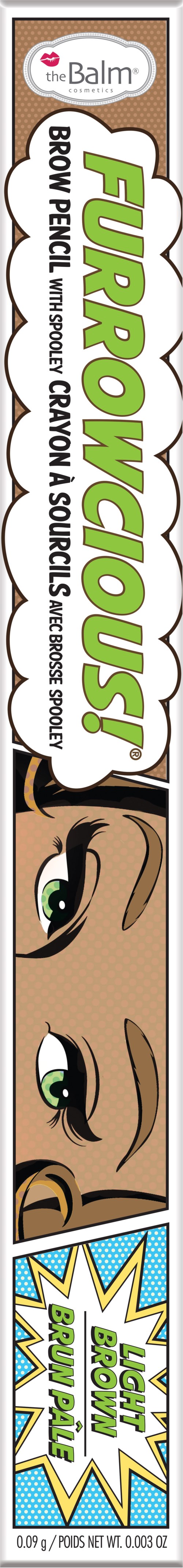 En brun tegnet hund med grønne øjne, med en grøn og hvid logo i baggrunden. Tekst nævner 'Furrowlous' og ingredienser.
