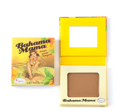 Ein Make-up-Case mit Strand-Motiv und Spiegel sowie eine kleine Box mit einer Frau im Bikini, tropischer Hintergrund.