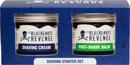 Setti sisältää partakreeman ja aftershave balsamin, joiden pakkauksessa on sininen partapirate-logo.