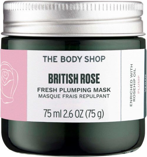 En krukke med British Rose ansiktsmaske fra The Body Shop, beriket med rosehip-olje, 75 ml.