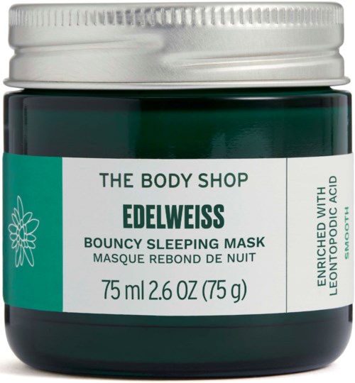 Grøn krukke med Bouncy Sleeping Mask fra The Body Shop, med citron og acai.
