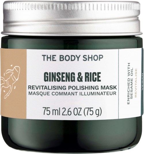 Ett ansiktsmask i burk märkt Ginseng & Rice från The Body Shop, berikad med sesamolja, 75 ml.