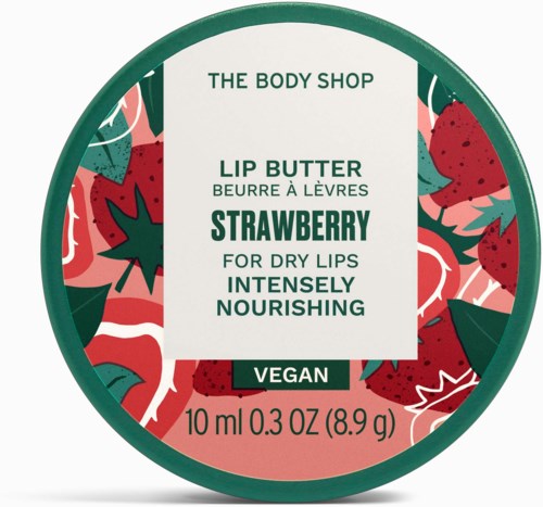 Wegański balsam do ust o smaku truskawkowym od The Body Shop, 10 ml, odżywczy dla suchych ust.