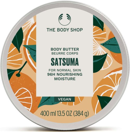 Kehotiiv emulsioastia appelsiini- ja vihreän hedelmäkuoren suunnittelulla. Merkkine The Body Shop, vegaani, 400 ml, ravitseva.