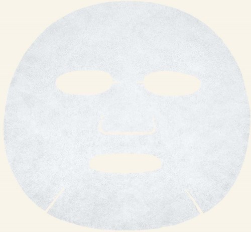 En vit ansiktsmask av papper med öppningar för ögon, näsa och mun.