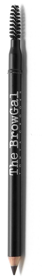 Ett sminkverktyg med penntipp och borste, märkt 'The BrowGal' i vitt.
