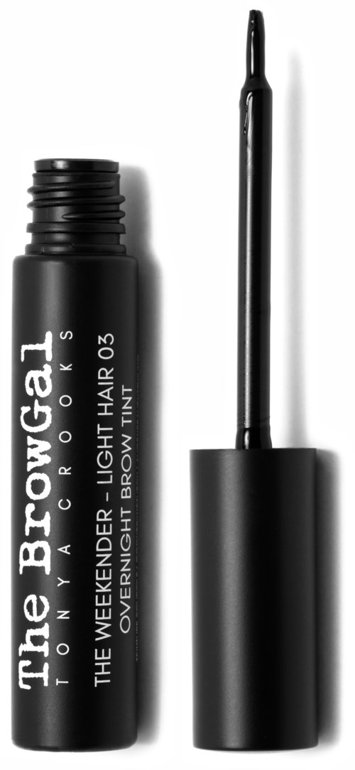 En svart mascara-figur med lokket av, viser børsten.