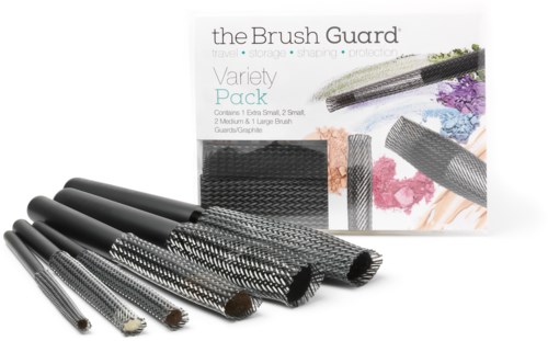 Satz von fünf verschiedenen strukturierten Nagelkunstpinsel mit Verpackung, die Farben und Designs zeigt.