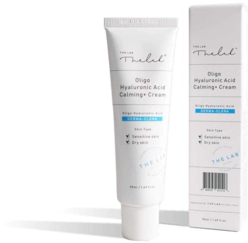 Lip and skin calming cream with hyaluronic acid for sensitive and dry skin. Comes in a tube and box.