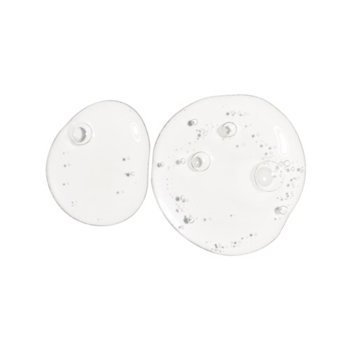 Two clear, round drops with bubbles inside, one smaller and one larger, on a white background.
