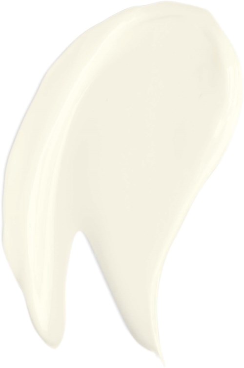 Eine Spur hellfarbene Creme oder Lotion auf einfachem Hintergrund.